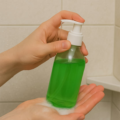 Wukusy Doctor Chhoices Transparent Shower Gel 500ml bottle with pump dispenser, health and beauty product featuring clear liquid.