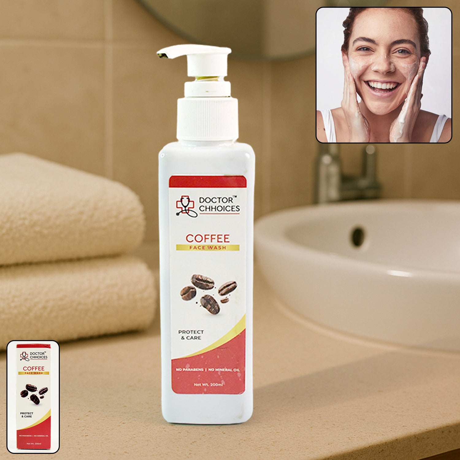 Wukusy Doctor Chhoices Coffee Face Wash 200ml bottle, natural skincare product for cleansing and refreshing skin.