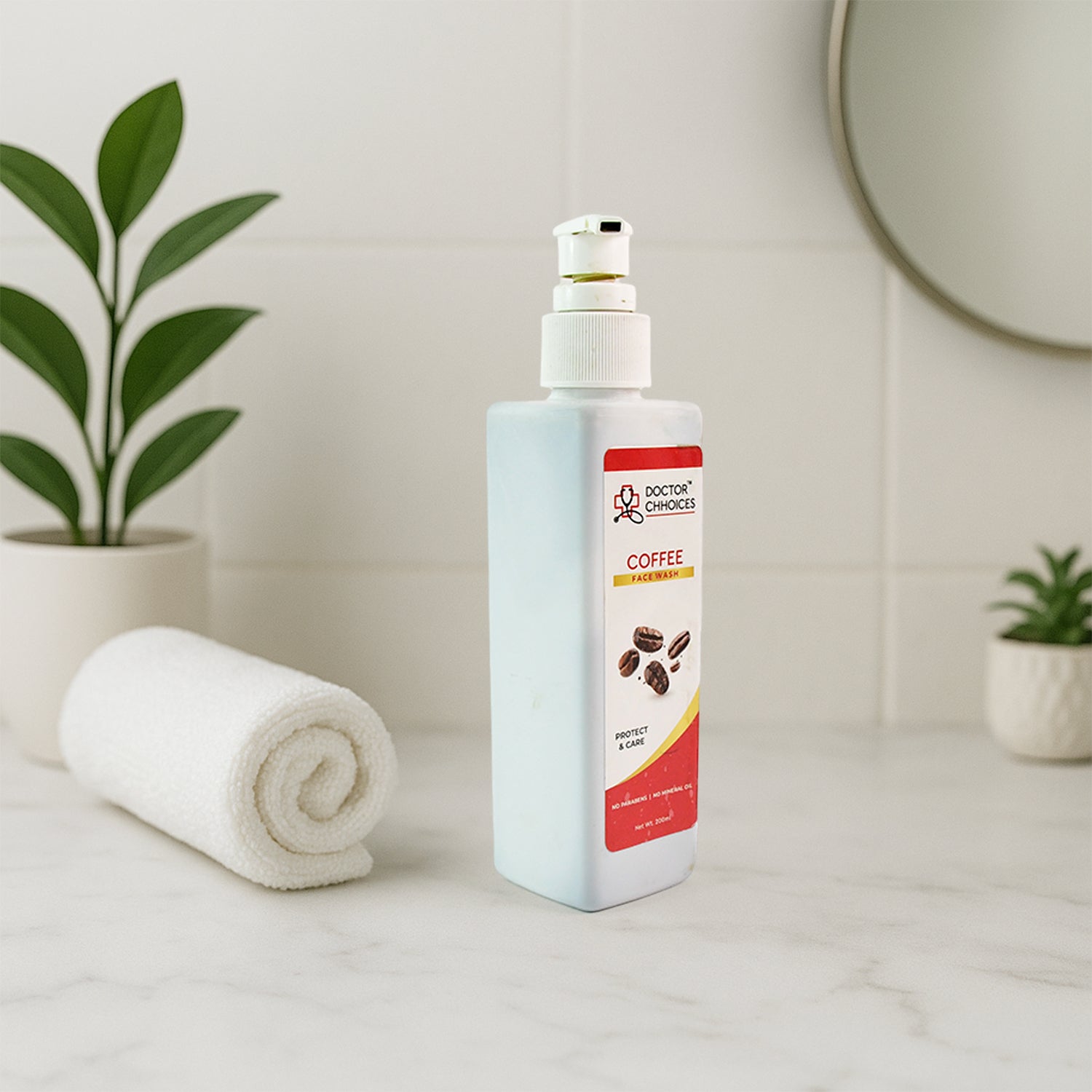 Doctor Chhoices Coffee Face Wash by Wukusy, 200ml bottle, natural skincare product for cleansing and revitalizing skin.
