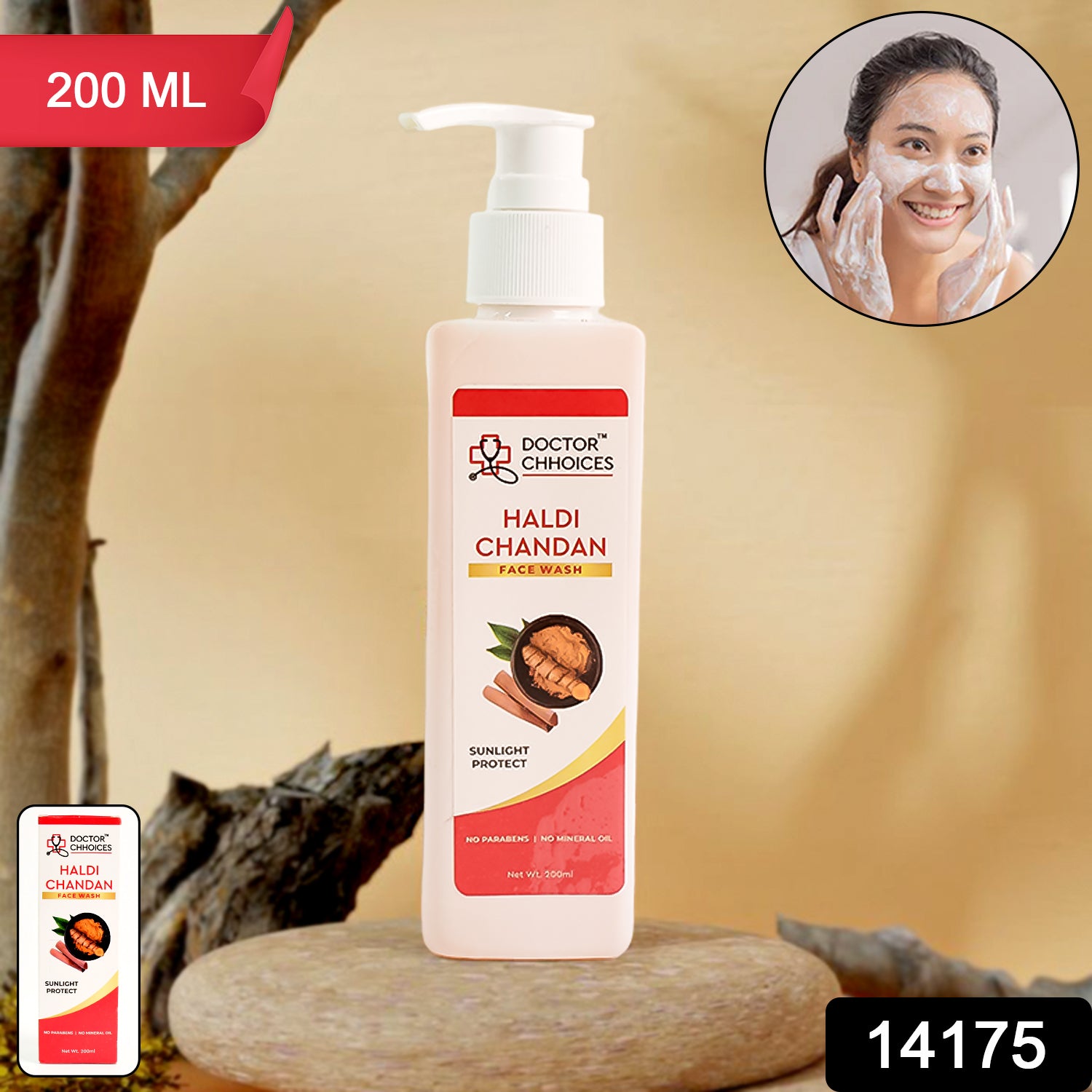 Wukusy Doctor Chhoices Haldi Chandan Face Wash in 200ml bottle, showing the packaging and product label.