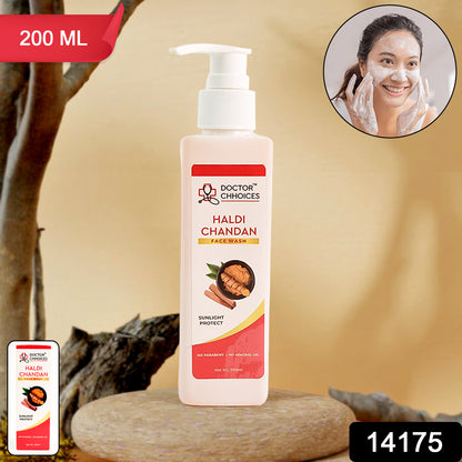 Wukusy Doctor Chhoices Haldi Chandan Face Wash in 200ml bottle, showing the packaging and product label.