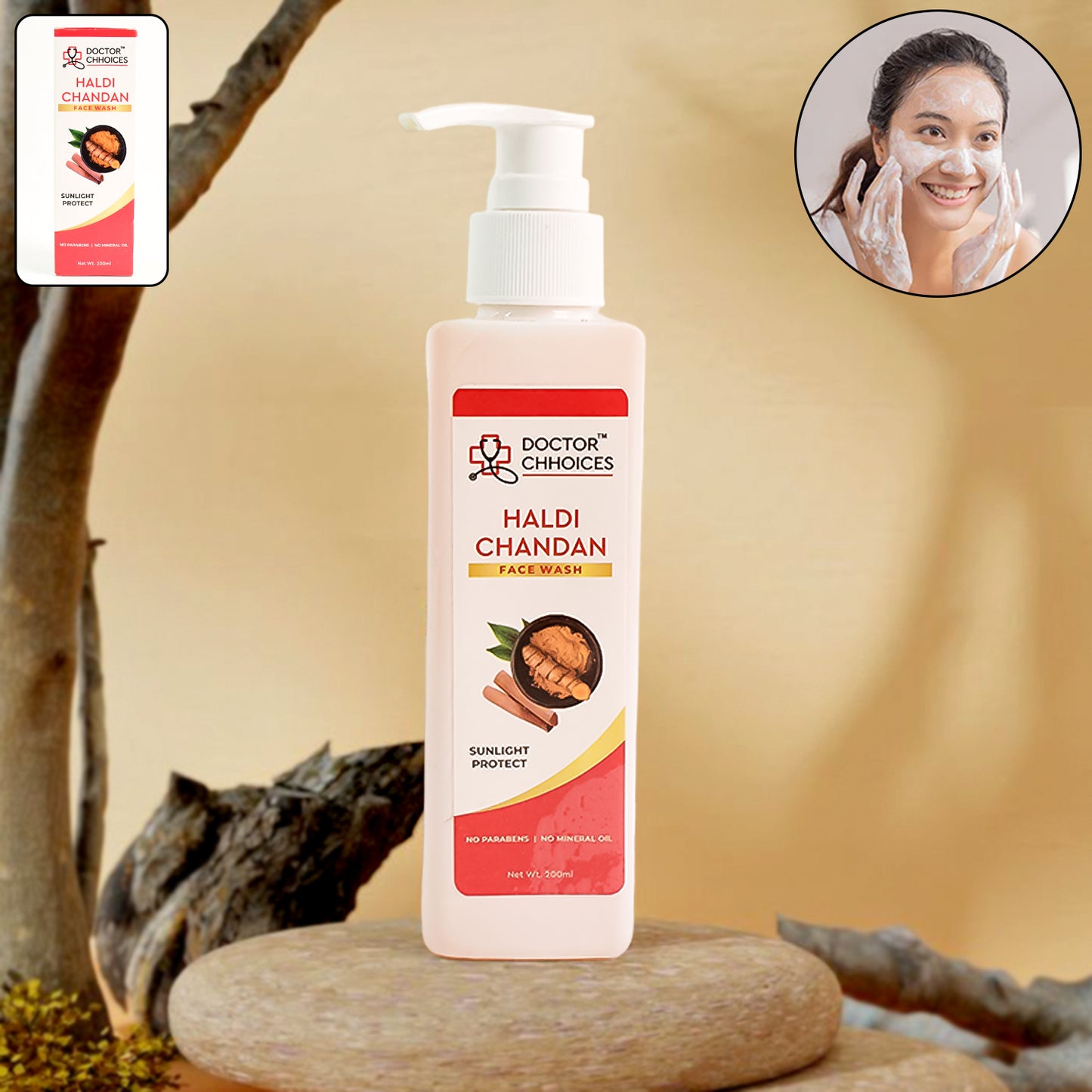 Wukusy Doctor Chhoices Haldi Chandan Face Wash 200ml bottle, natural herbal skin cleanser for healthy, glowing skin.