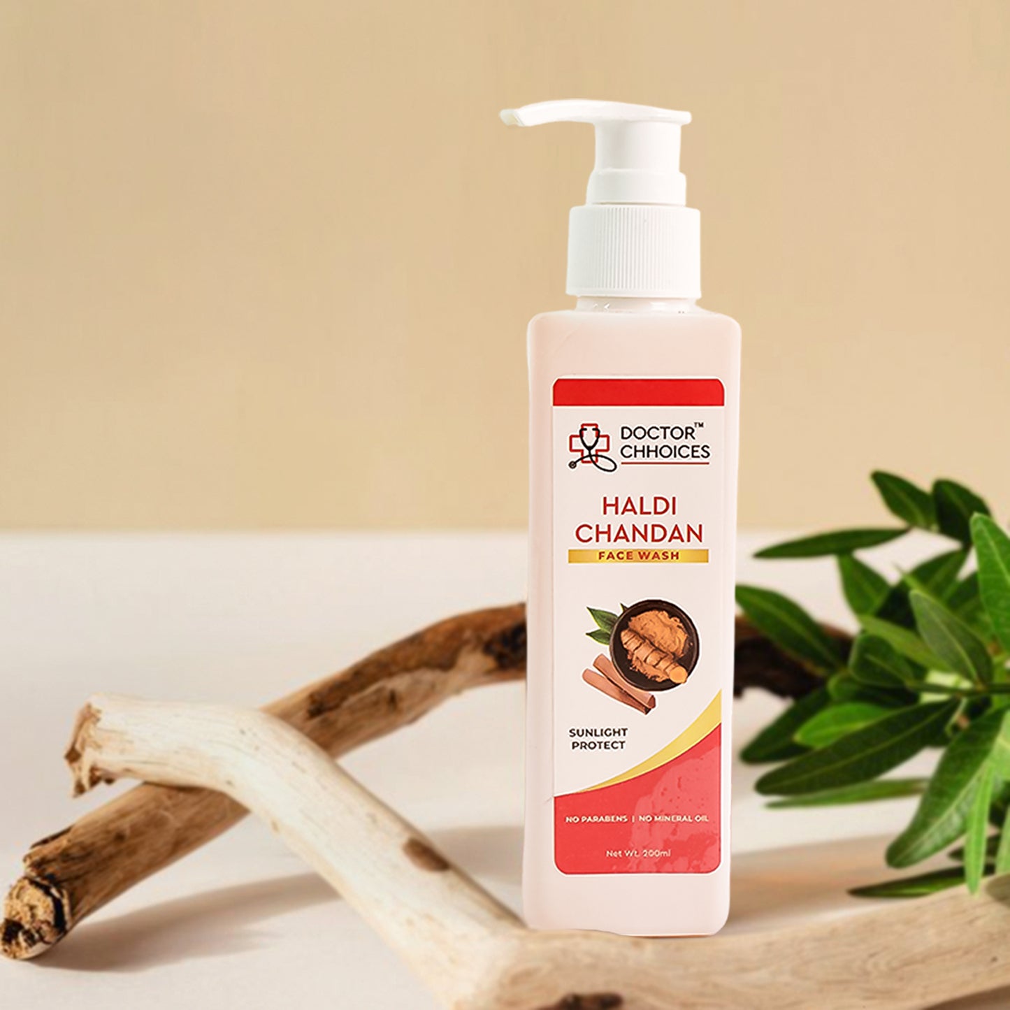 Wukusy Doctor Chhoices Haldi Chandan Face Wash 200ml bottle, health and beauty product with turmeric and sandalwood ingredients.