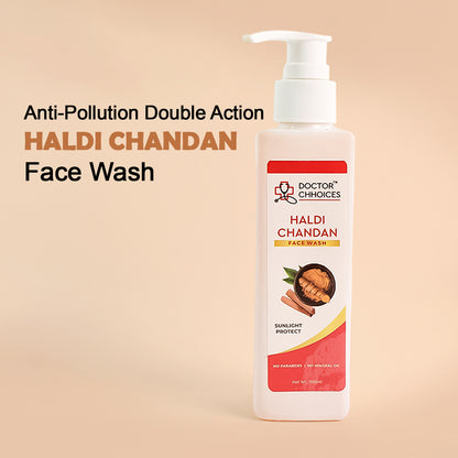 Wukusy Doctor Chhoices Haldi Chandan Face Wash 200ml bottle showing the product label and packaging for healthy skin.