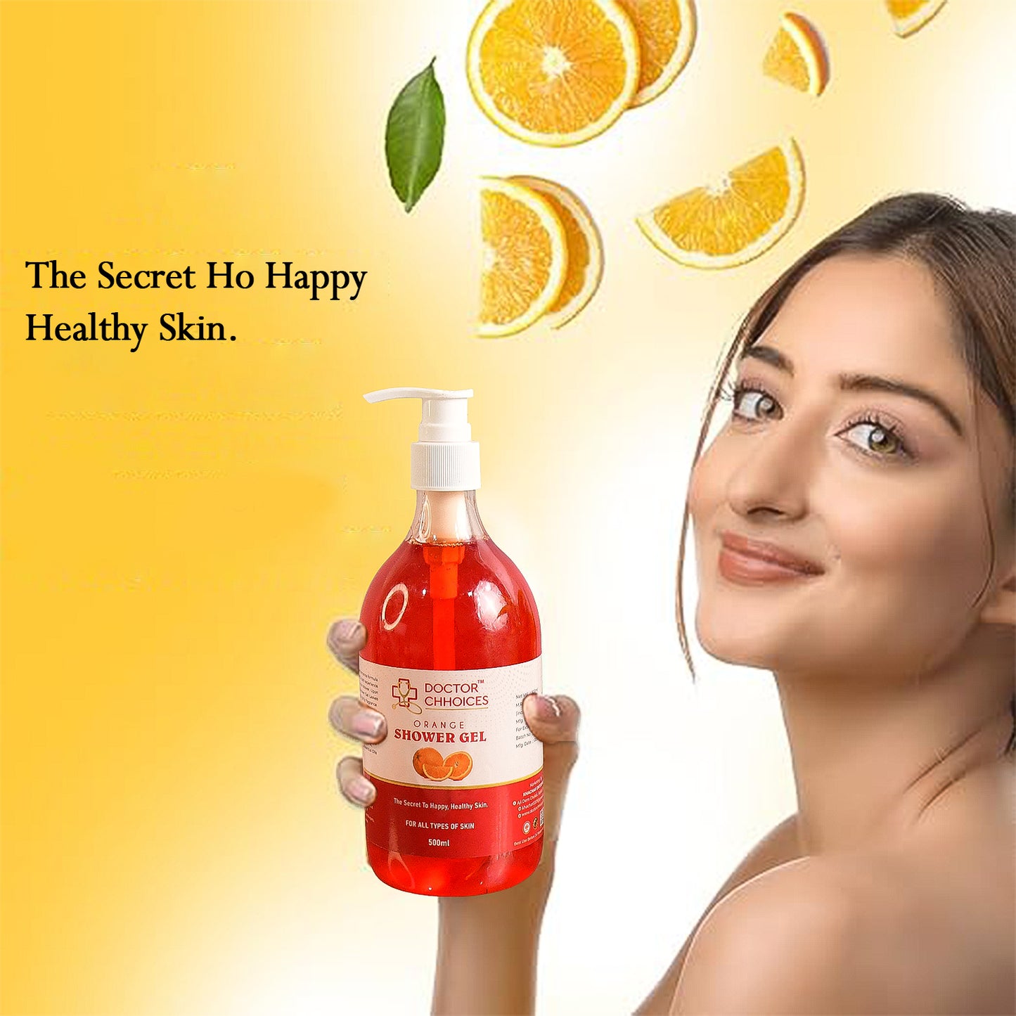 Wukusy Doctor Chhoices Orange Shower Gel 500ml, health and beauty product with bright orange gel in a clear bottle.