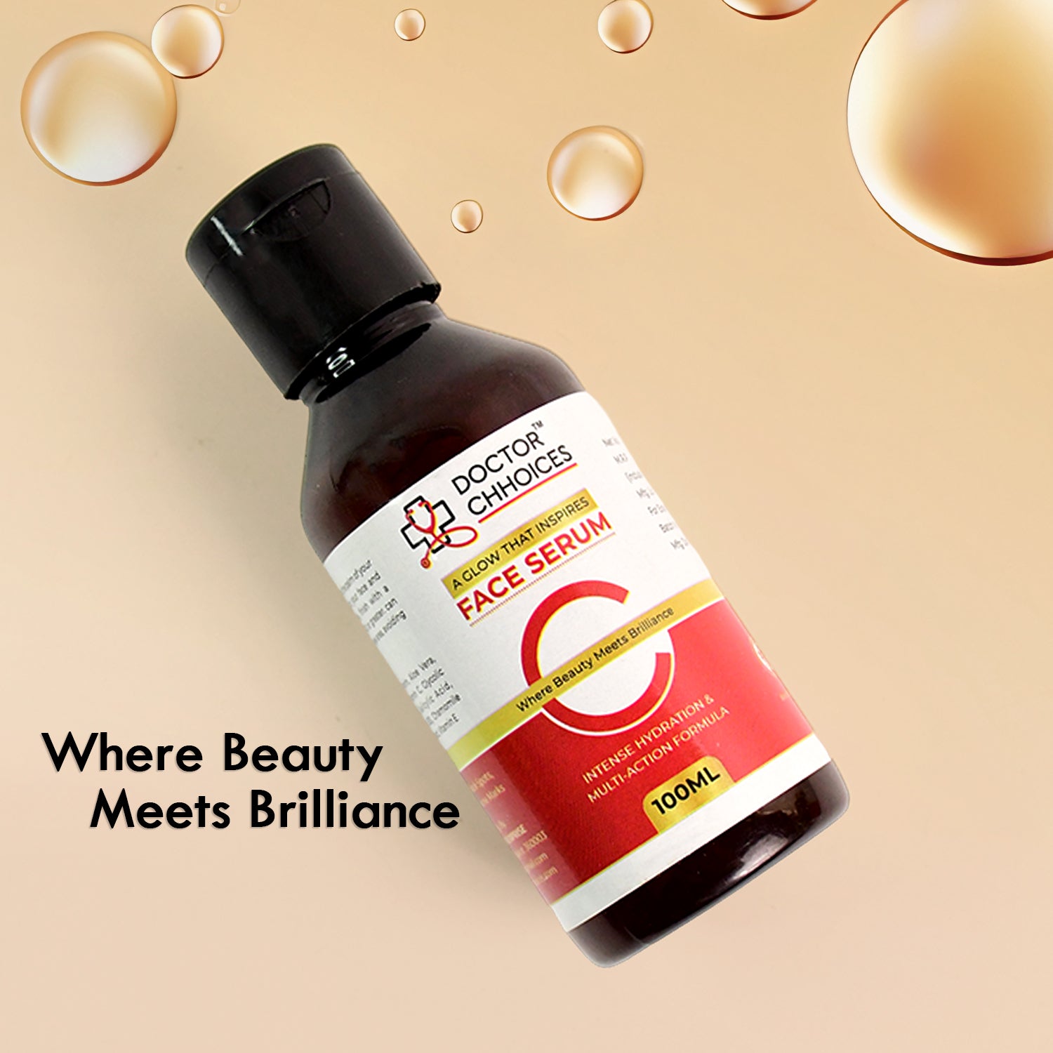 Wukusy Doctor Chhoices Vitamin C Face Serum bottle, 100ml, showing the product label and clear liquid inside.