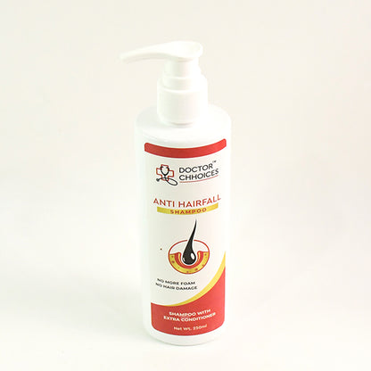 Wukusy Doctor Choices Advanced Anti-Hairfall Shampoo with extra conditioner in 250ml bottle, with shampoo and conditioner shown side by side