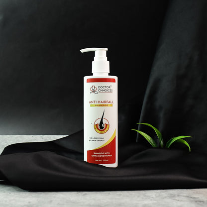 Wukusy Doctor Choices Advanced Anti-Hairfall Shampoo with Extra Conditioner, 250ml bottle, showing the product and packaging.