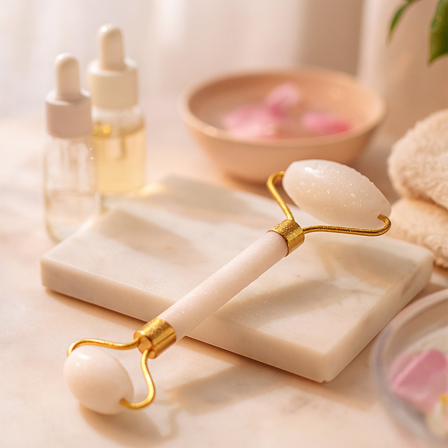 Wukusy dual-ended face massage roller for skincare and facial massage, made of smooth, ergonomic design with dual roller heads.