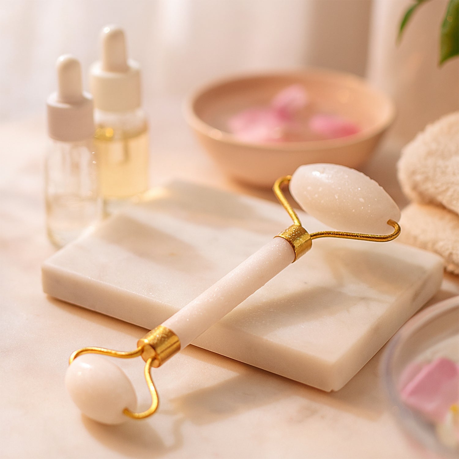 Wukusy dual-ended face massage roller for skincare and facial massage, made of smooth, ergonomic design with dual roller heads.