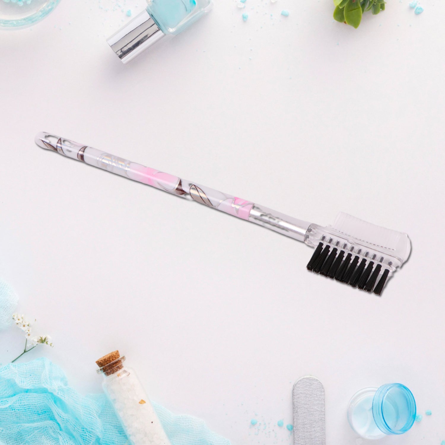 Wukusy floral makeup brush set with five brushes for eyes, lips, and face, displayed on a white background.