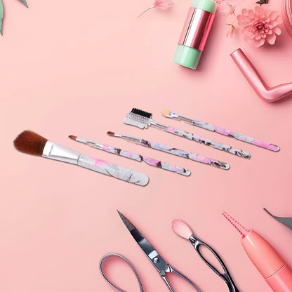 Wukusy floral makeup brush set with 5 brushes for eyes, lips, and face, featuring colorful floral design and soft bristles.