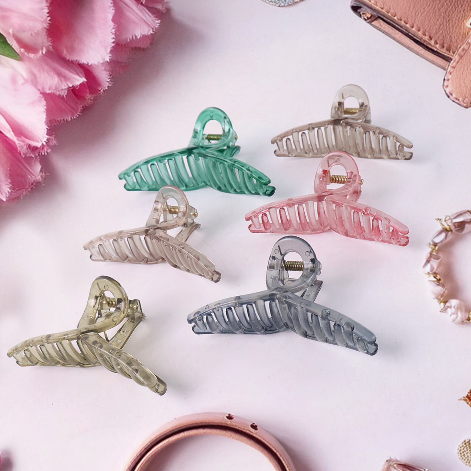 Set of 12 multicolor Wukusy hair clutcher clips with various designs, perfect for styling and securing hair.