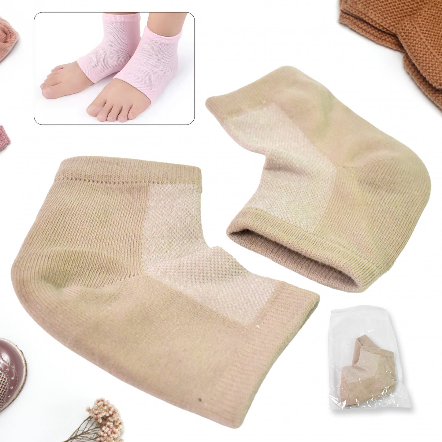 Wukusy heel socks for overnight use, featuring a pair in mixed colors, designed to relax and support heels while you sleep.