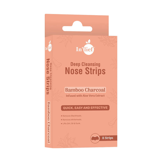 Wukusy Inlief Bamboo Charcoal Deep Cleansing Nose Strips, 8-pack, showing strips with bamboo charcoal for pore cleansing.