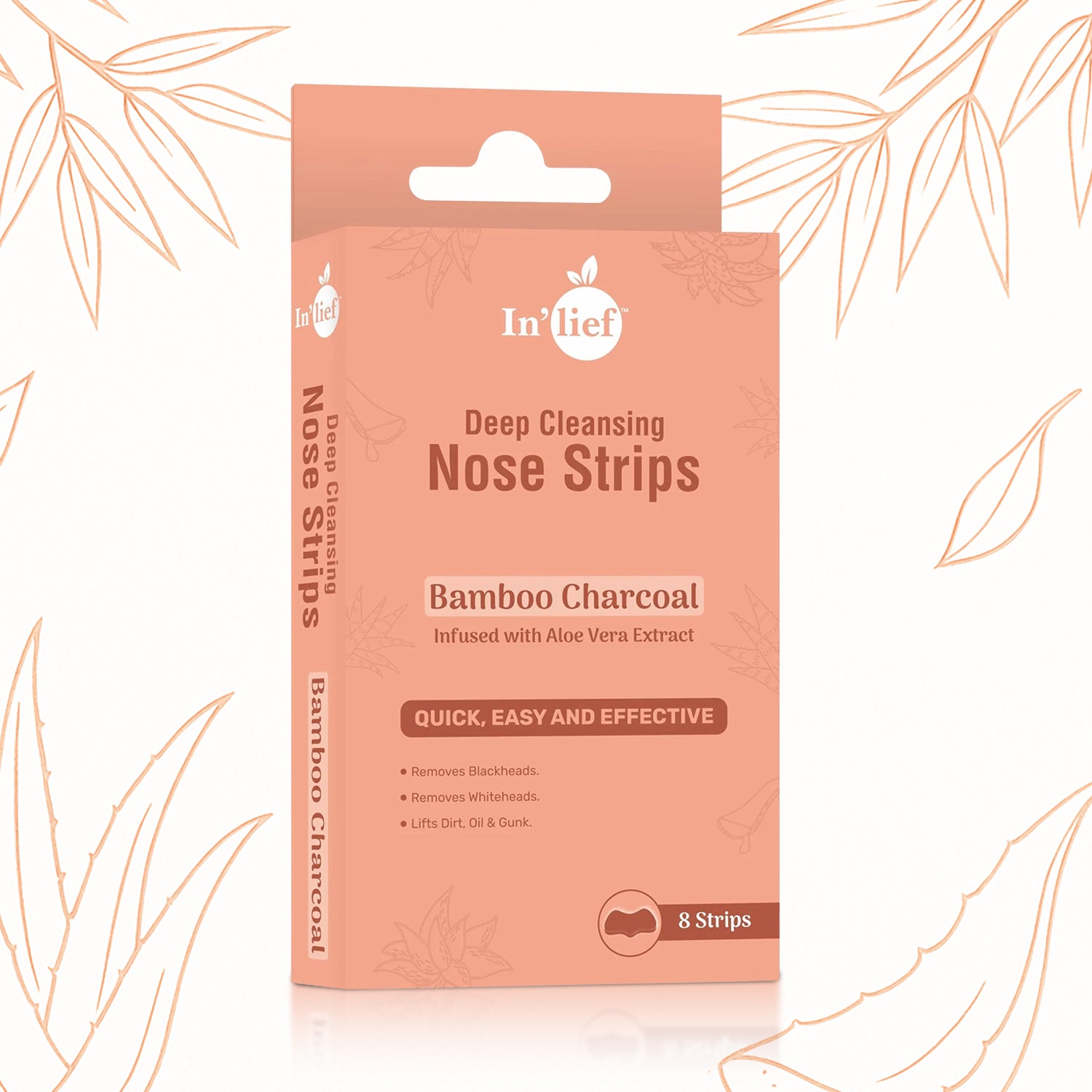 Wukusy Inlief Bamboo Charcoal Deep Cleansing Nose Strips on nose, designed for pore cleansing and skin refreshment.