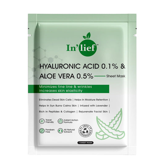 Wukusy Inlief Hydrating Facial Mask with hyaluronic acid and aloe vera for moisturizing skin, displayed in a single package.