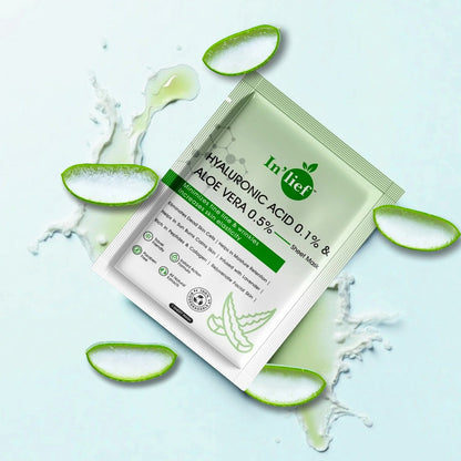 Wukusy Inlief Hydrating Facial Mask with hyaluronic acid 0.1% and aloe vera 0.5%, showing the mask's soothing and moisturizing design.