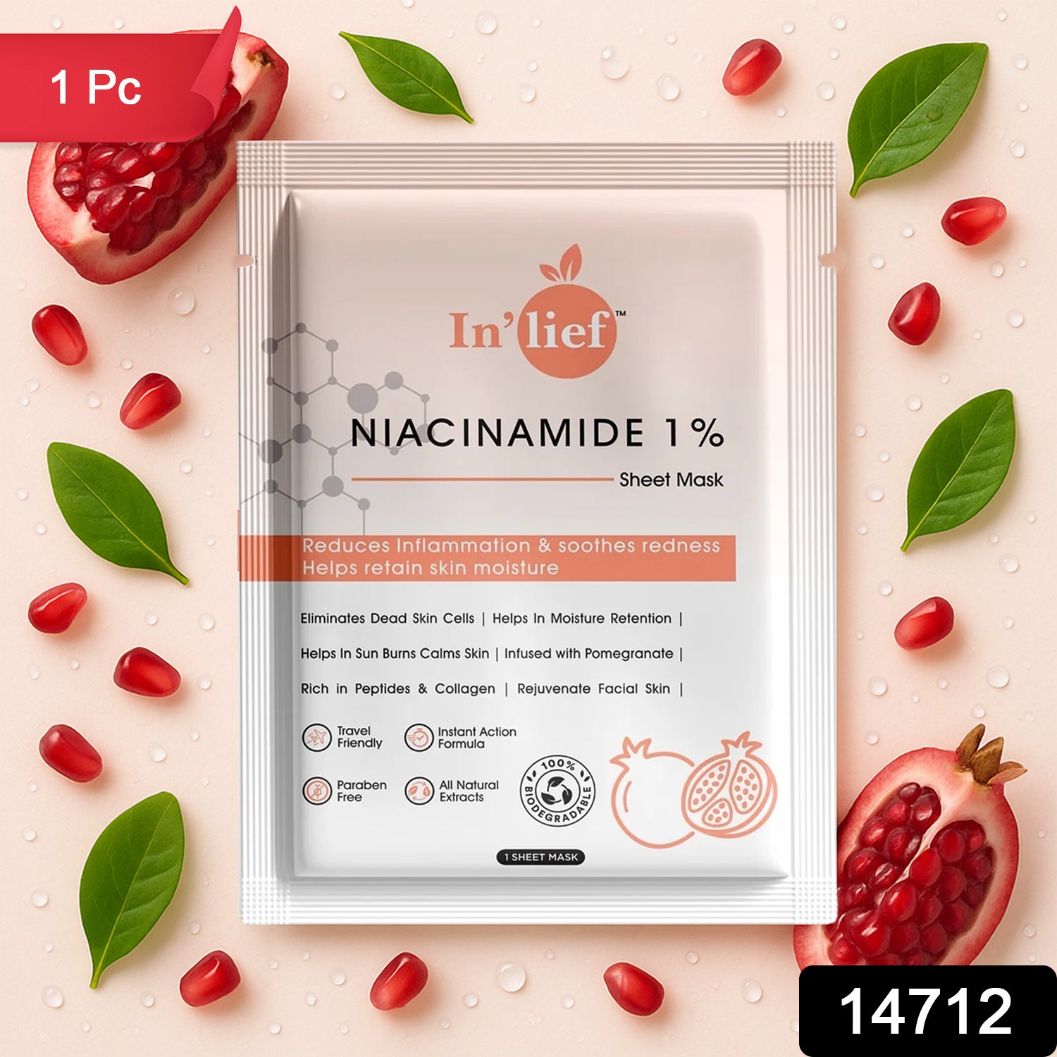 Wukusy Inlief Niacinamide 1 hydrating and calming facial sheet mask, showing the mask's soothing, hydrating fabric and packaging.