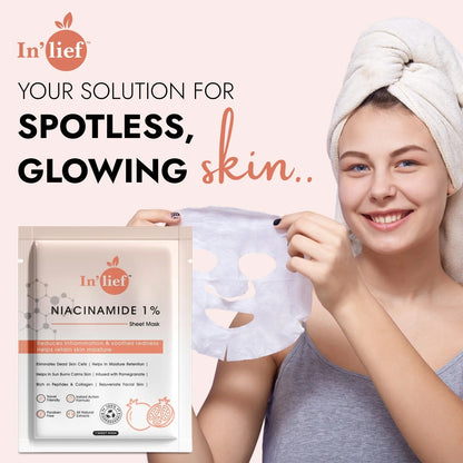 Wukusy Inlief Niacinamide 1 Hydrating Calming Facial Sheet Mask, single sheet with soothing ingredients for skin hydration