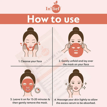 Wukusy Inlief Niacinamide 1 hydrating and calming facial sheet mask, shown on a clean, white background.