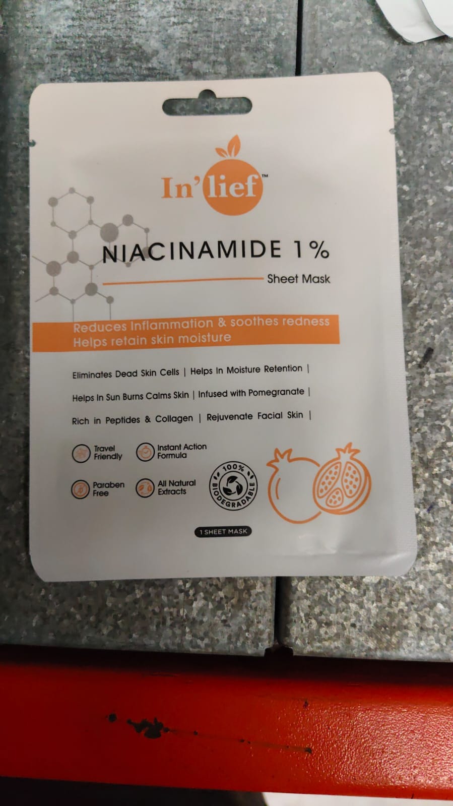 Wukusy Inlief Niacinamide 1 Hydrating and Calming Facial Sheet Mask, single sheet with soothing ingredients for skin relief.