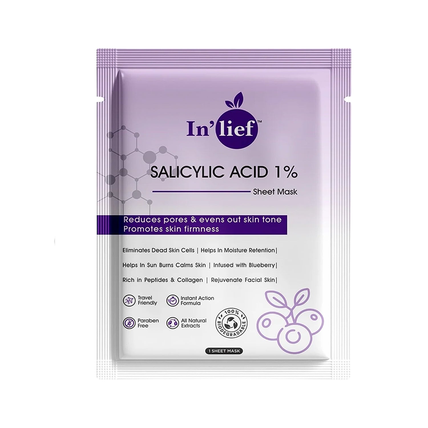 Wukusy Inlief Salicylic Acid Clarifying Facial Sheet Mask for pore refinement, shown on a clean, skincare-ready face.