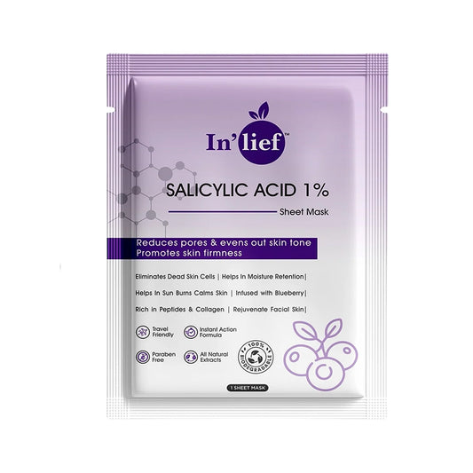 Wukusy Inlief Salicylic Acid Clarifying Facial Sheet Mask for pore refinement, shown on a clean, skincare-ready face.