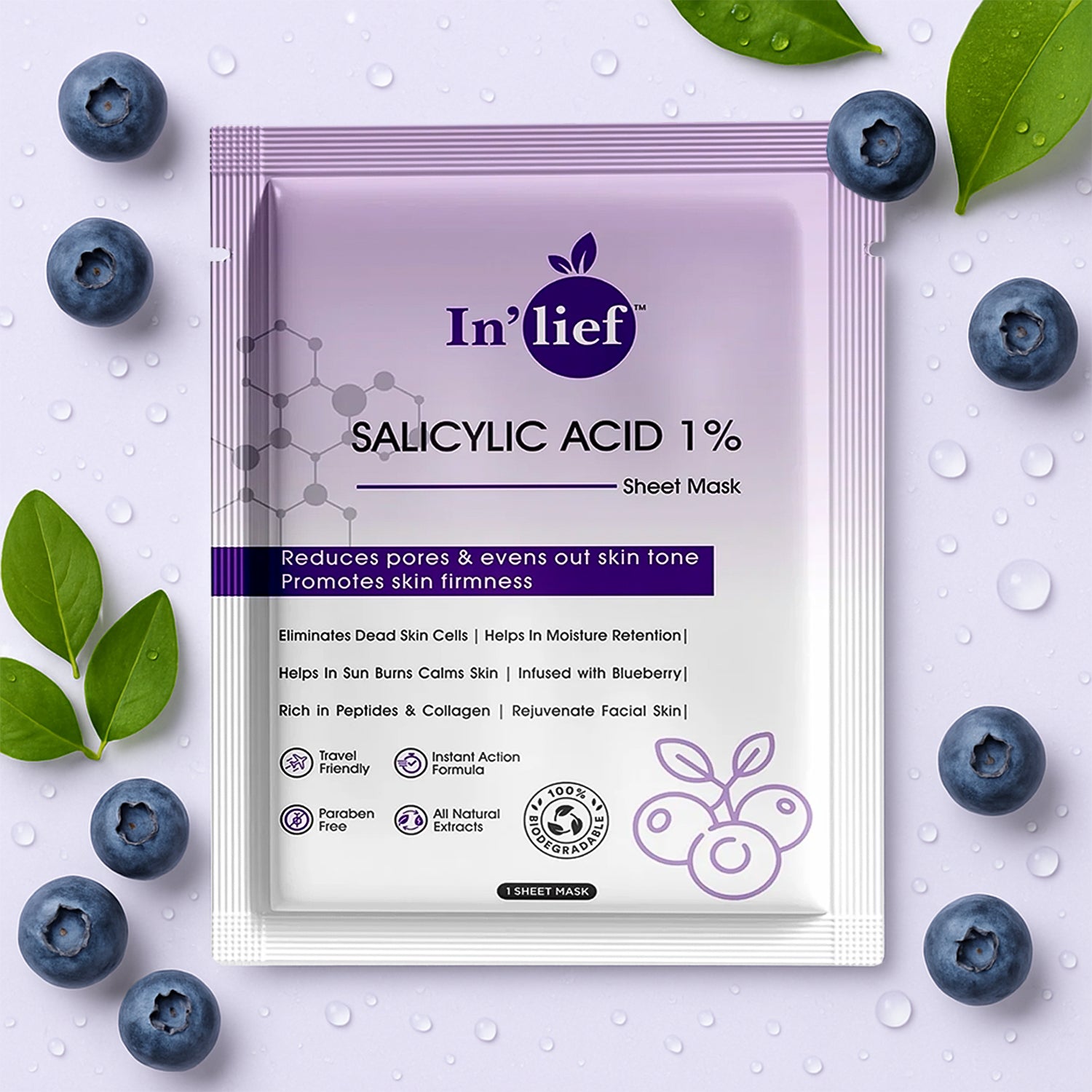 Wukusy Inlief Salicylic Acid 1 Clarifying Pore-Refining Facial Sheet Mask, showing the single sheet mask on a white background