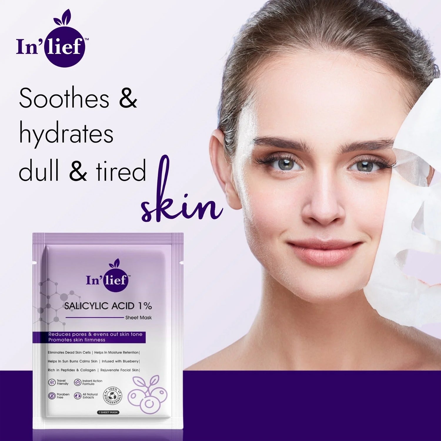 Wukusy Inlief Salicylic Acid 1 Clarifying Pore-Refining Facial Sheet Mask, close-up of the mask sheet for healthy skin.