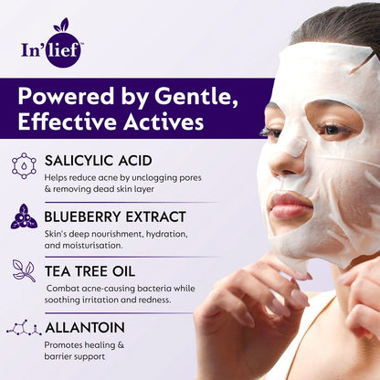 Wukusy Inlief Salicylic Acid 1 Clarifying Pore-Refining Facial Sheet Mask, white sheet mask on a clean face for clearer skin