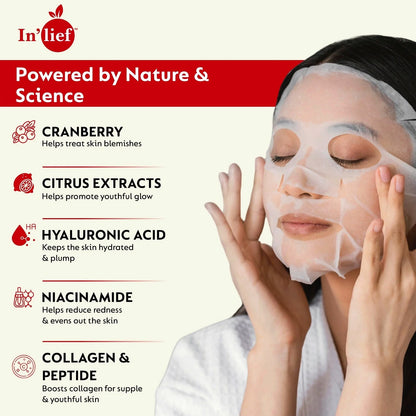 Wukusy Inlief Vitamin C 0.5 hydrating and brightening facial sheet mask, showing the mask sheet with vitamin C ingredients.