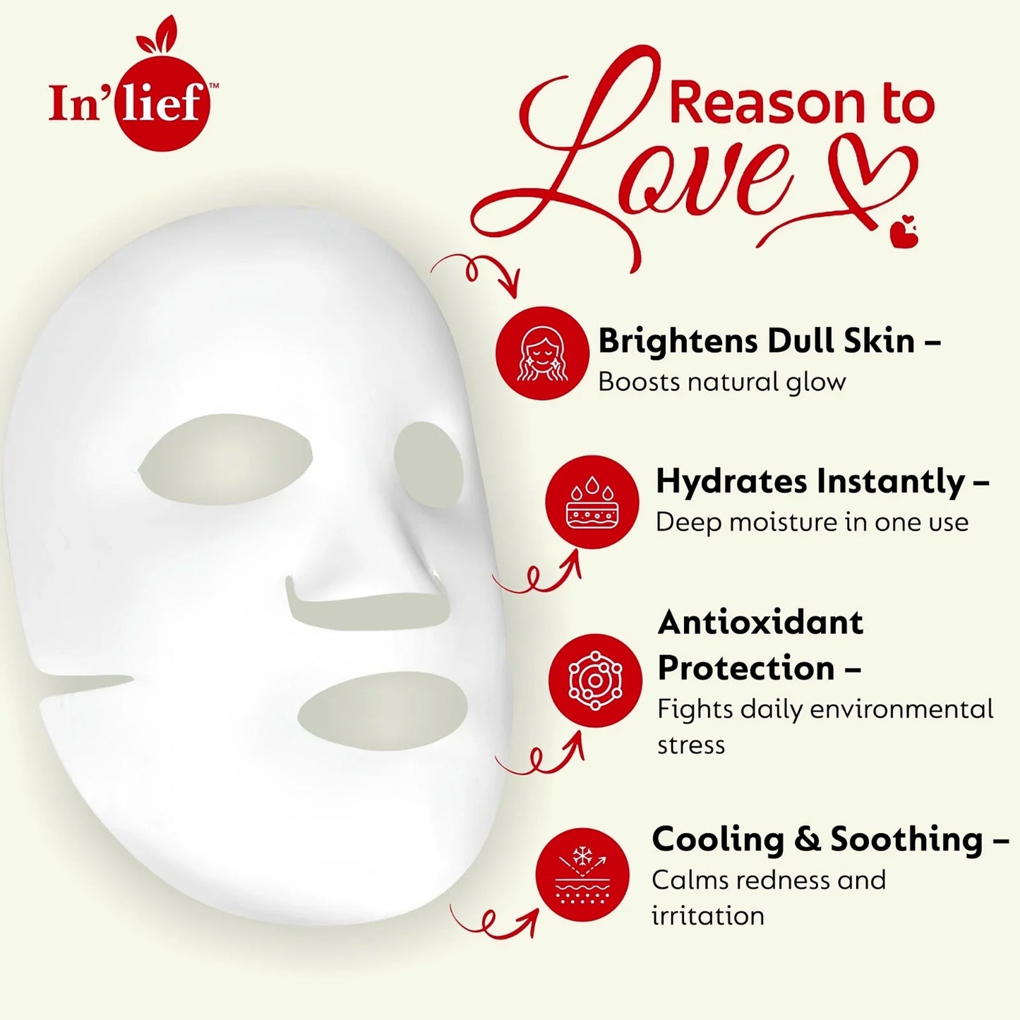 Wukusy Inlief Vitamin C 0.5 Hydrating Brightening Facial Sheet Mask showing the mask soaked in serum inside packaging.