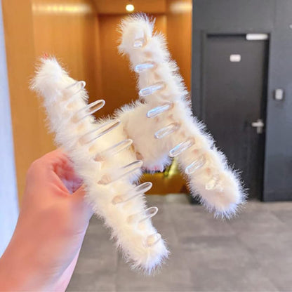 Wukusy large plush plastic hair claw clip in mixed colors, fluffy and durable for secure hair styling.