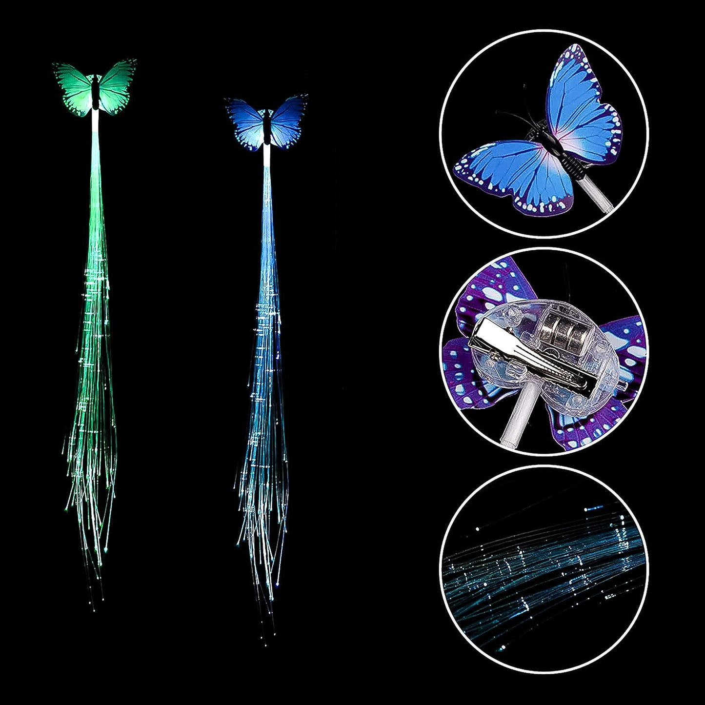 Wukusy LED butterfly hair braid clip in mixed colors, decorative hair accessory for styling and hair decoration.