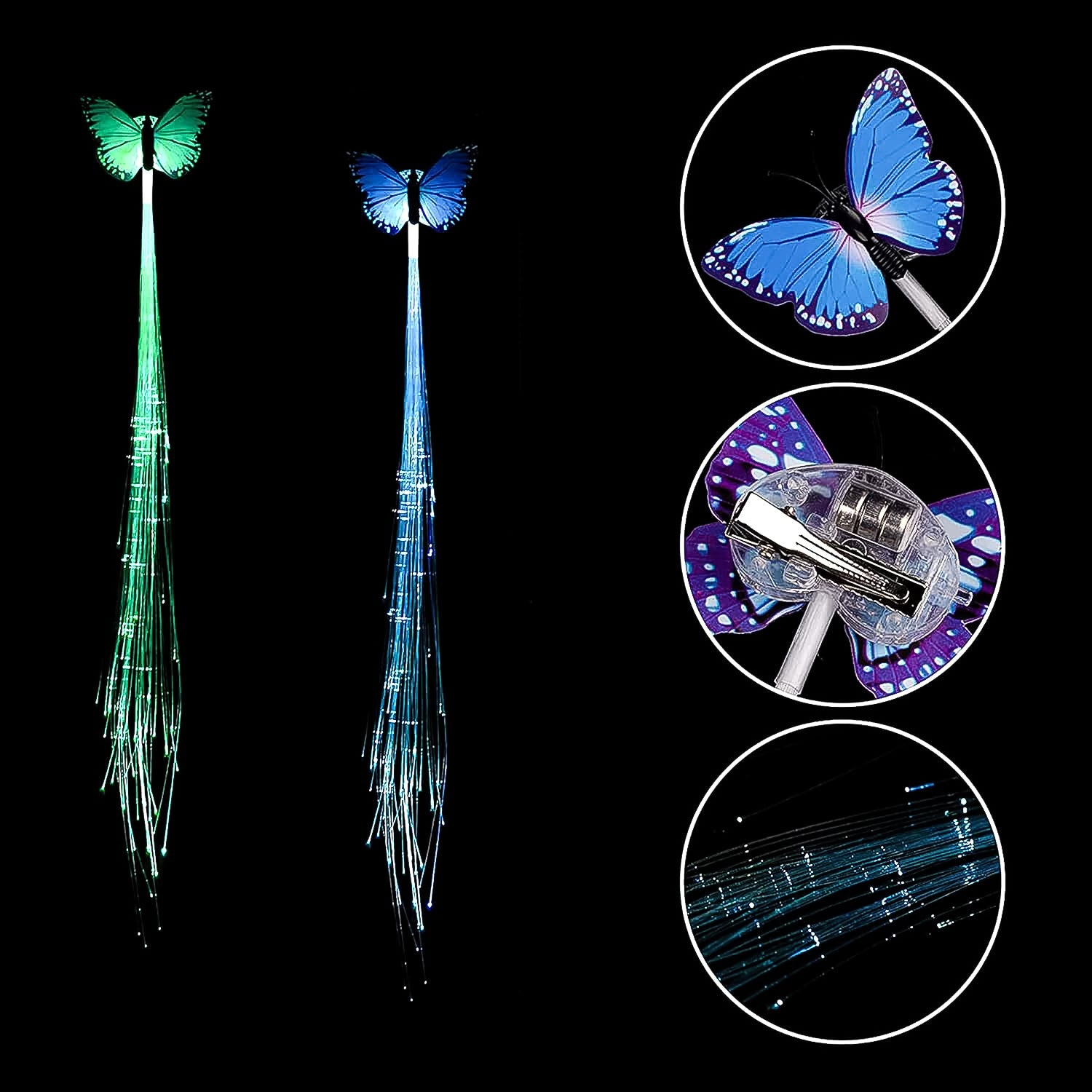 Wukusy LED butterfly hair braid clip in mixed colors, decorative hair accessory for styling and hair decoration.