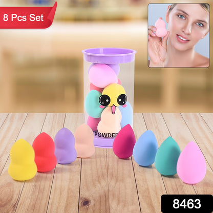 Set of 8 Wukusy makeup beauty powder puffs with colorful cases for smooth, even application of face powders.