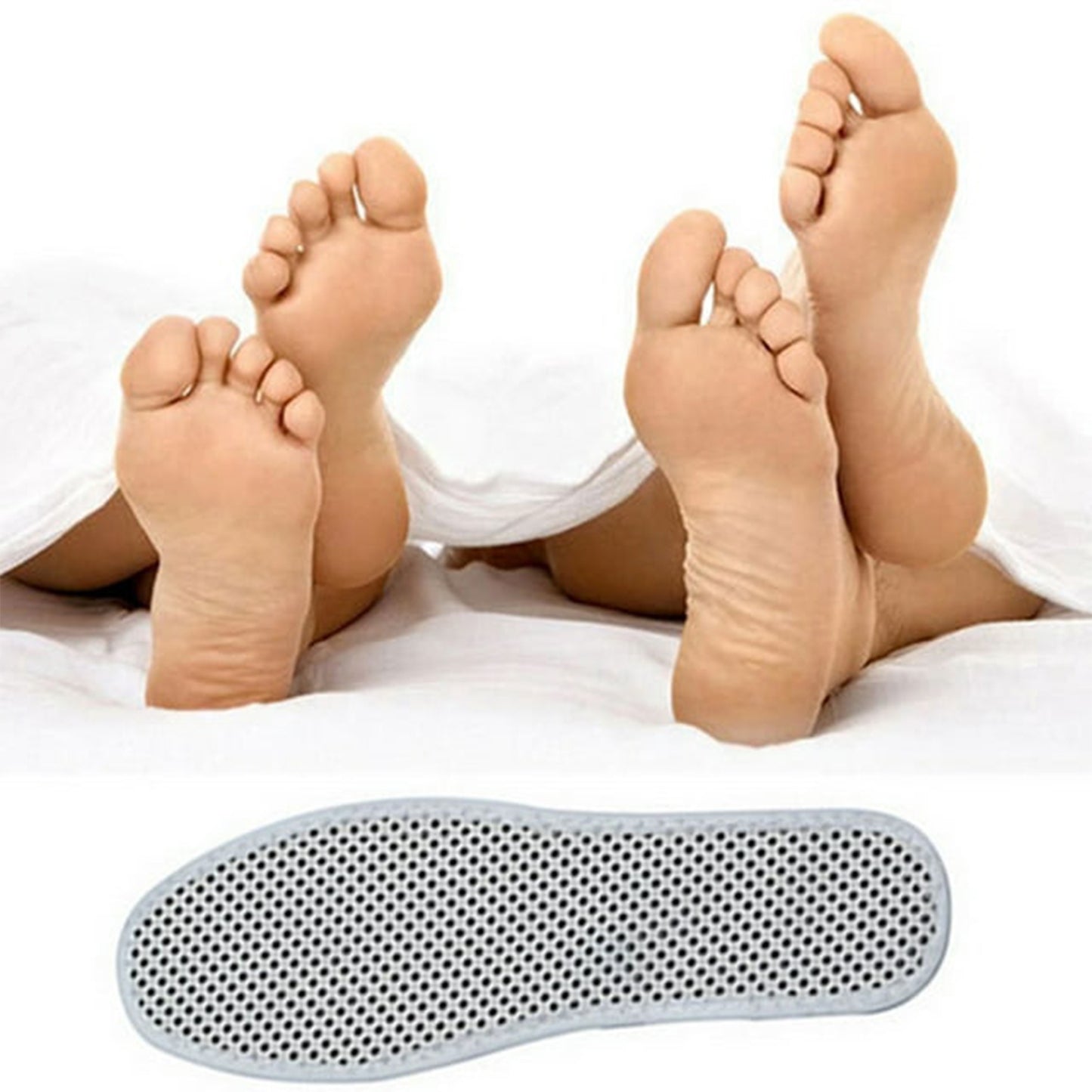 Pair of unisex Wukusy self-heating insoles with massage magnetic and tourmaline for warm, comfortable footwear.