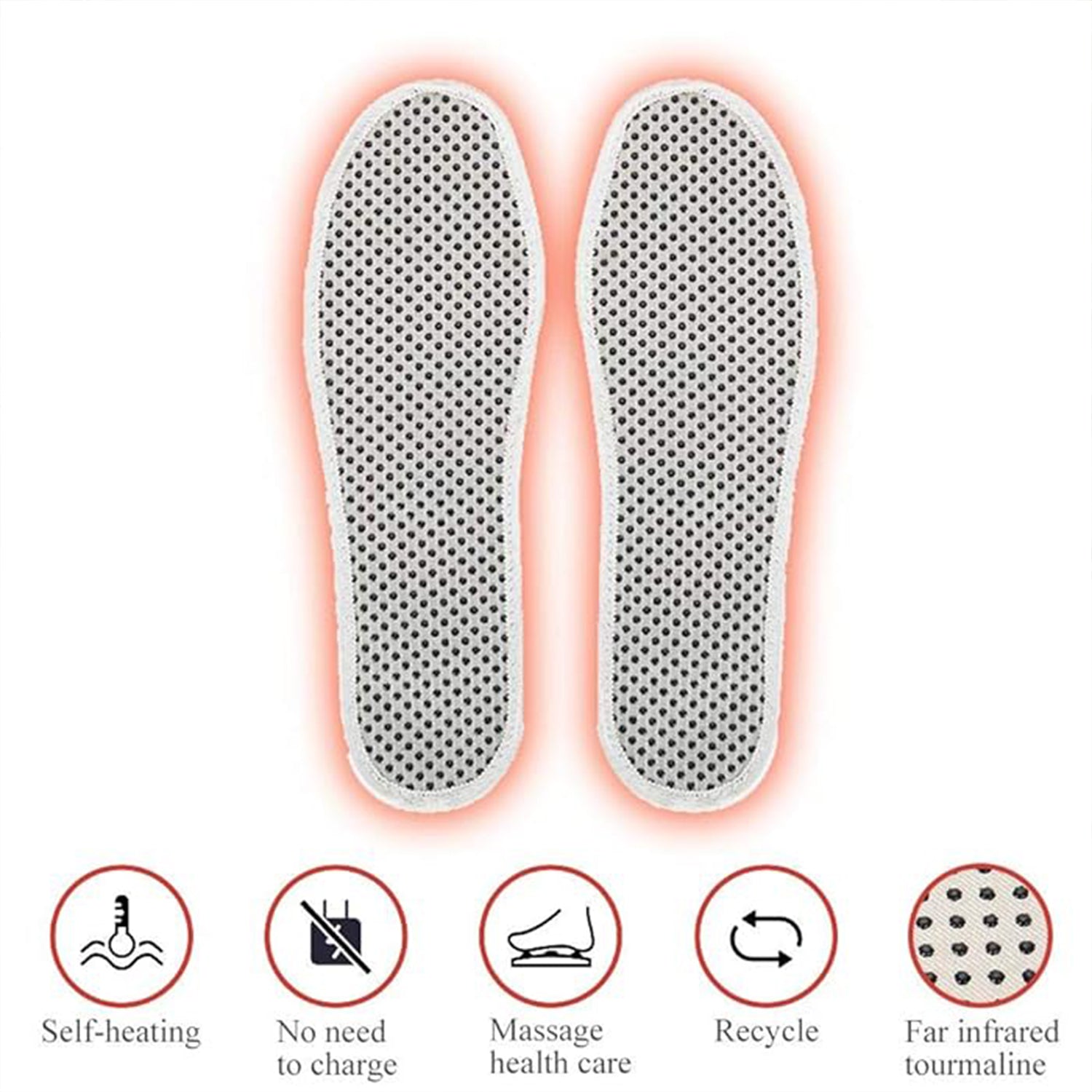 Pair of Wukusy magnetic self-heating shoe insoles with tourmaline for men and women, designed to keep feet warm and comfortable.