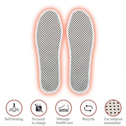 Pair of Wukusy magnetic self-heating shoe insoles with tourmaline for men and women, designed to keep feet warm and comfortable.
