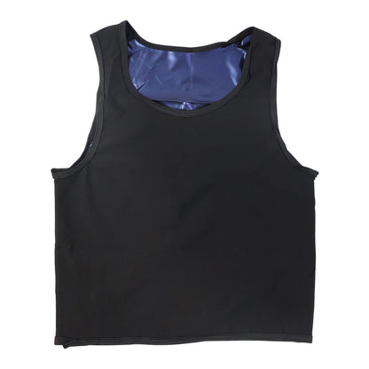 Wukusy men's slim fit sweat shaper tank top in XXL-XXXL size, close-up of the black tank top fabric and fit.