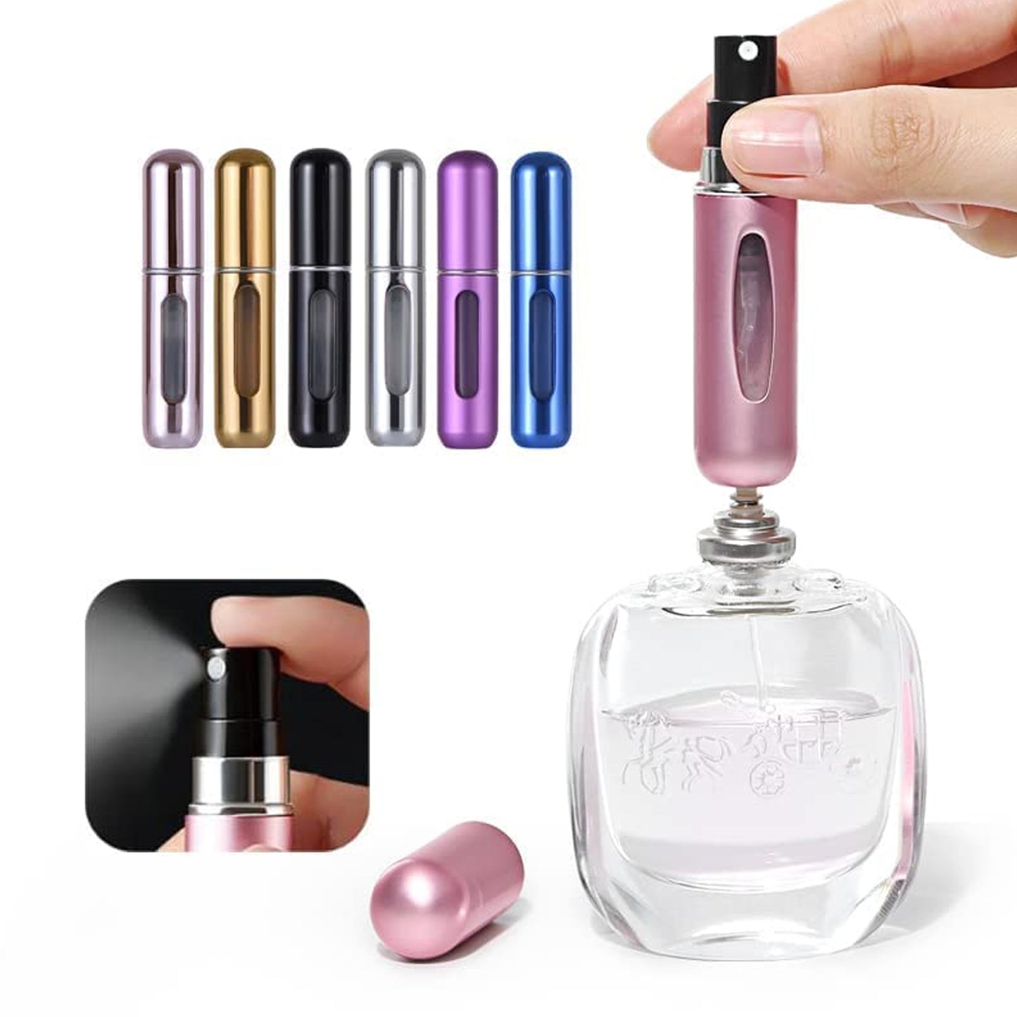 Wukusy mini portable perfume empty spray bottle in mix color, compact travel-sized container for fragrances.
