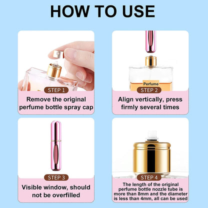 Mini portable perfume empty spray bottle by Wukusy, mix of colors, compact design for travel and on-the-go fragrance application.
