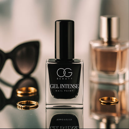 Wukusy Black Beauty Gel Intense Nail Polish in 10ml bottle, glossy black color for healthy, stylish nails.