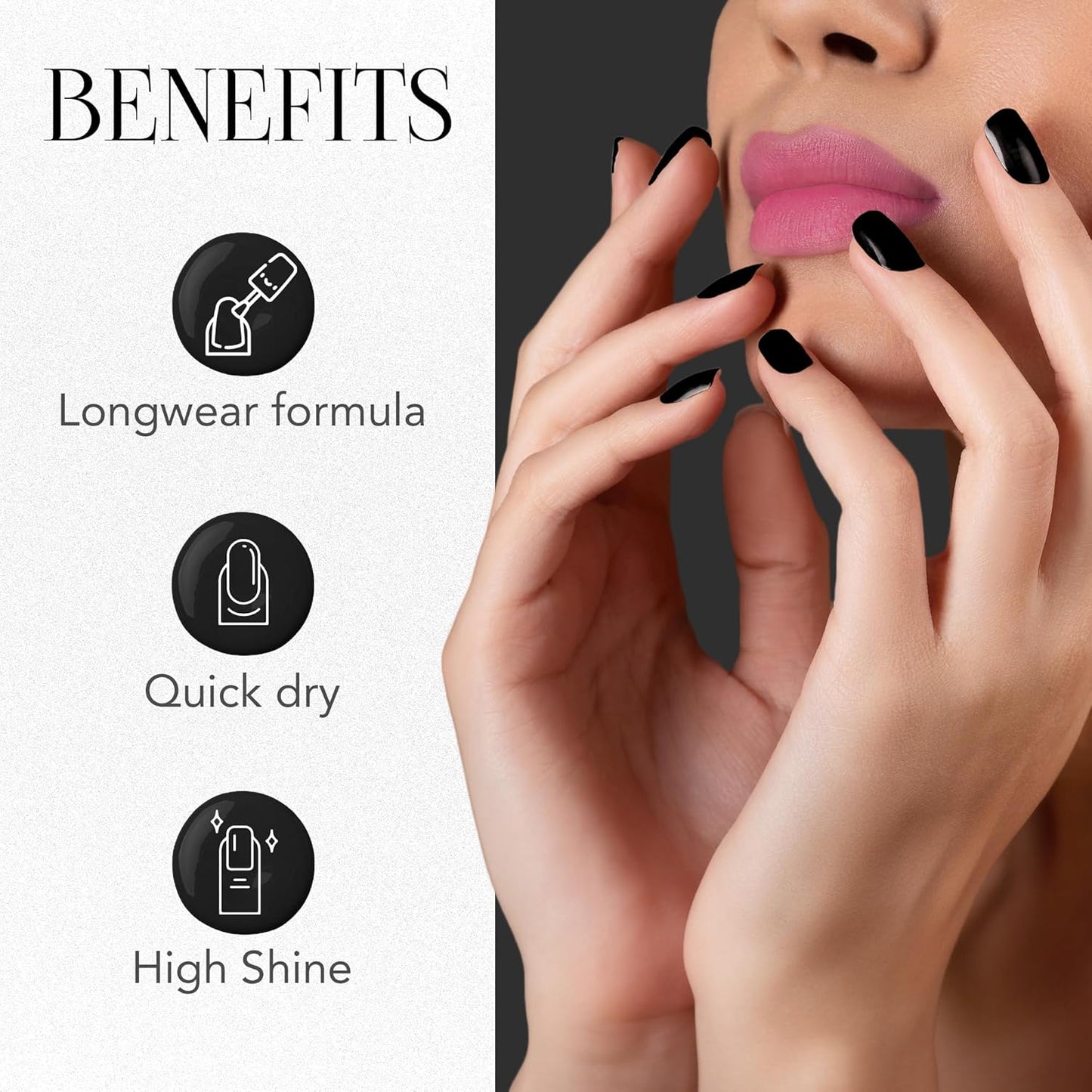 Wukusy Black Beauty Gel Intense Nail Polish in 10ml bottle, glossy black color, designed for healthy, beautiful nails.