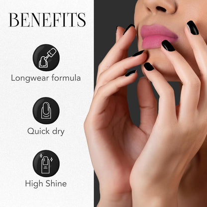 Wukusy Black Beauty Gel Intense Nail Polish in 10ml bottle, glossy black color, designed for healthy, beautiful nails.