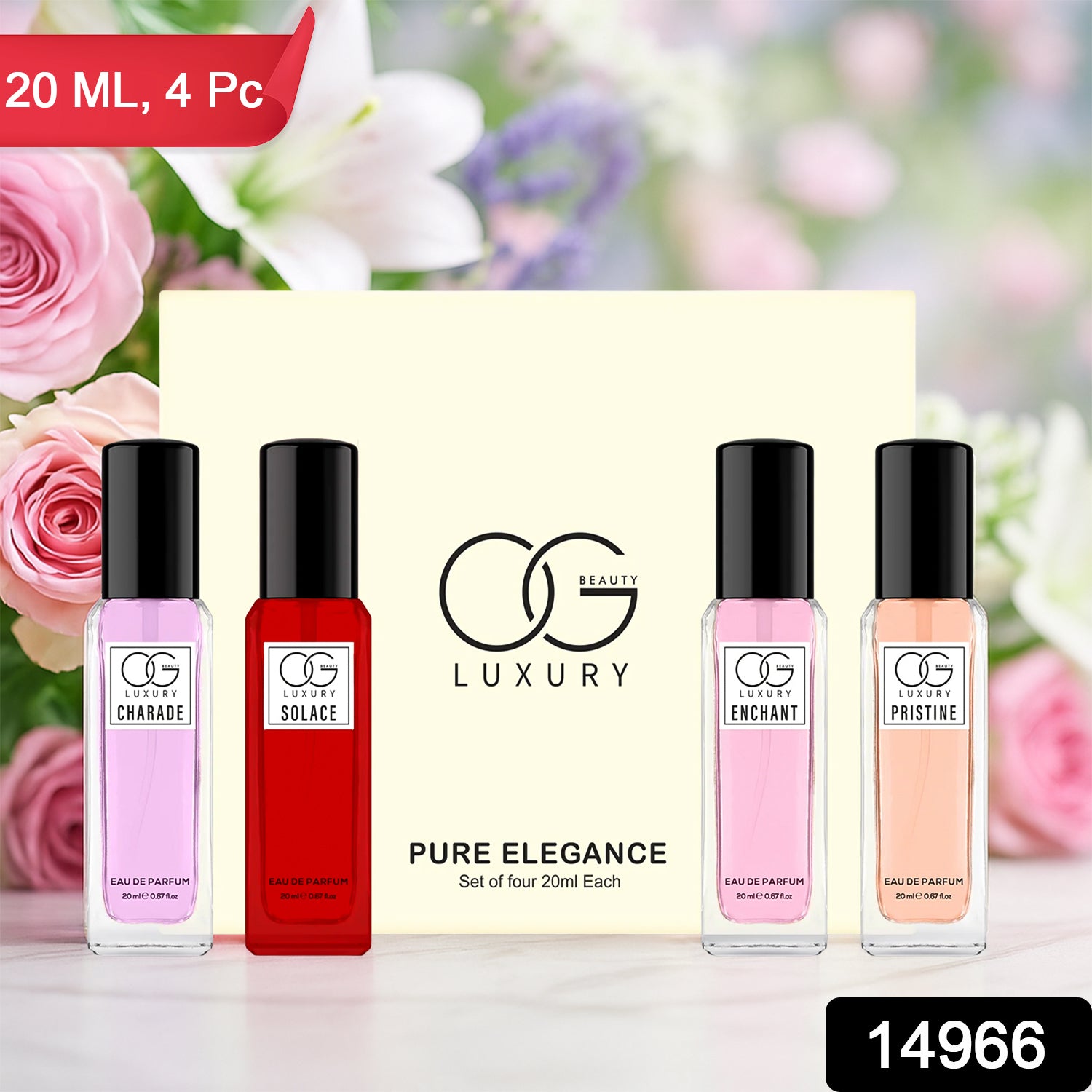 Wukusy Og Beauty Luxury Pure Elegance Eau De Parfum gift set with four 20ml bottles, health and beauty fragrance collection.