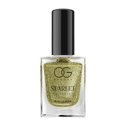 Wukusy Og Beauty Sunshine Gold Starlet Glitter Nail Paint in 10ml bottle with gold glitter finish for dazzling nails.