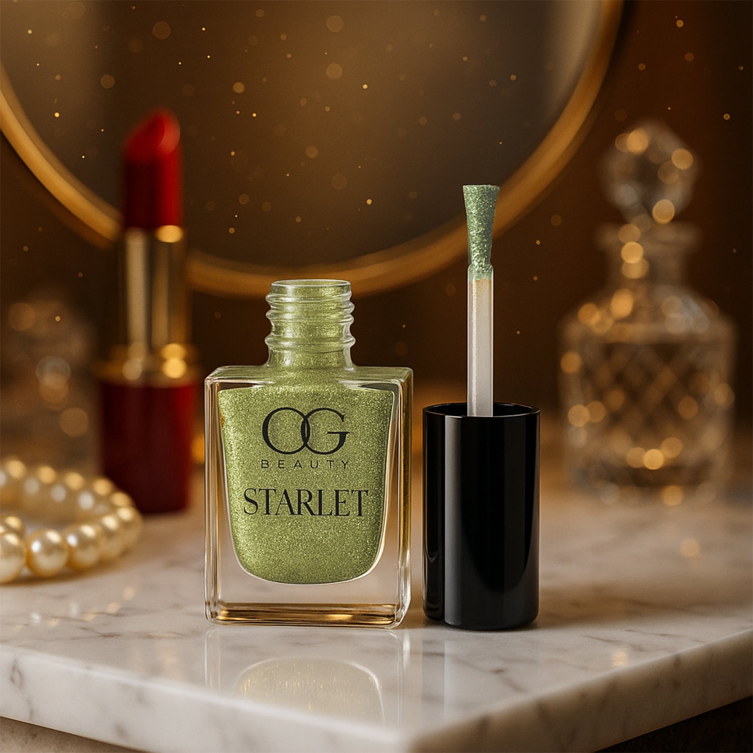 Wukusy Og Beauty Sunshine Gold Starlet Glitter Nail Paint in 10ml bottle with shimmering gold glitter for nails.