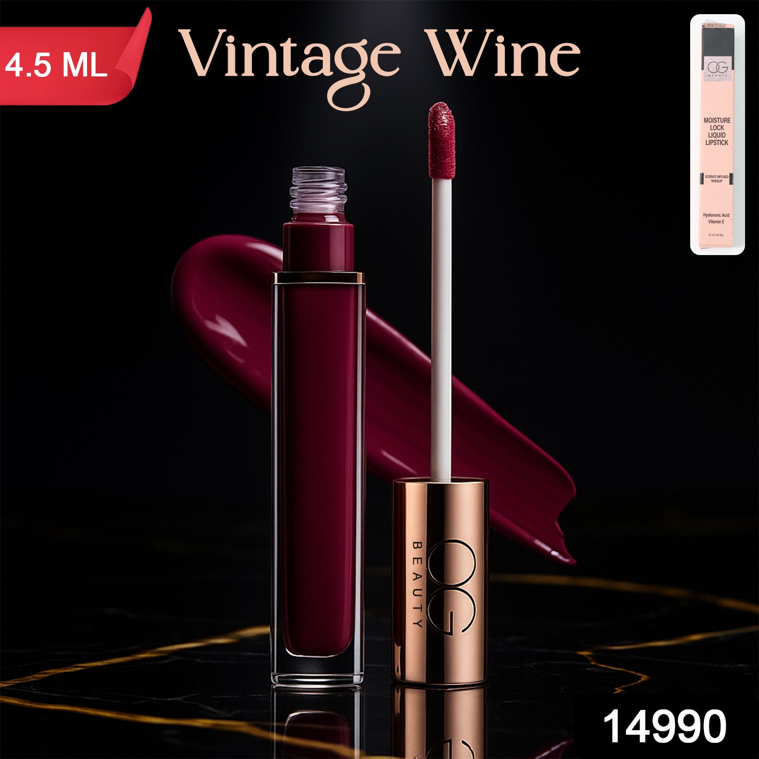 Wukusy OG Beauty Vintage Wine Moisture Lock Liquid Lipstick in 4.5ml, featuring a rich wine shade and smooth, hydrating formula.
